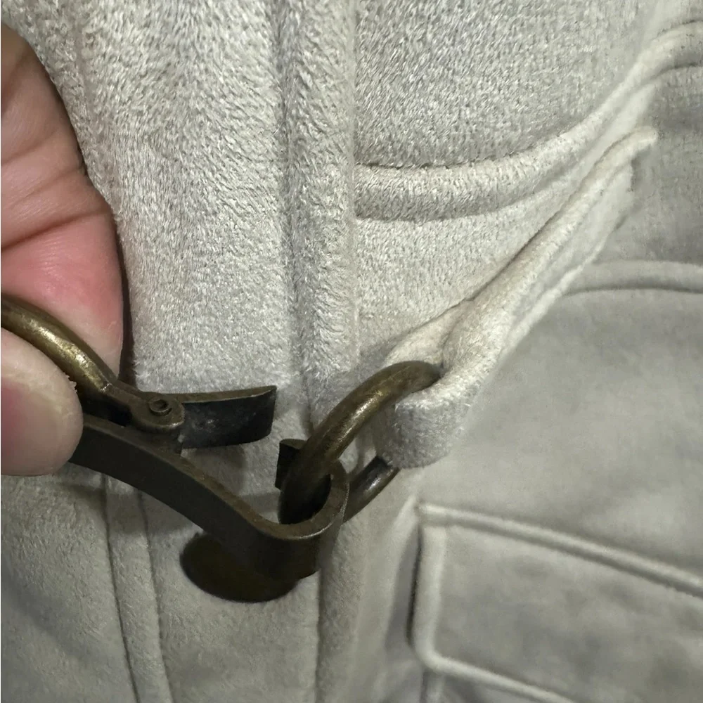 CROFT & BARROW Beige Faux Fur & Suede Hooded Coat - Picture 7 of 8